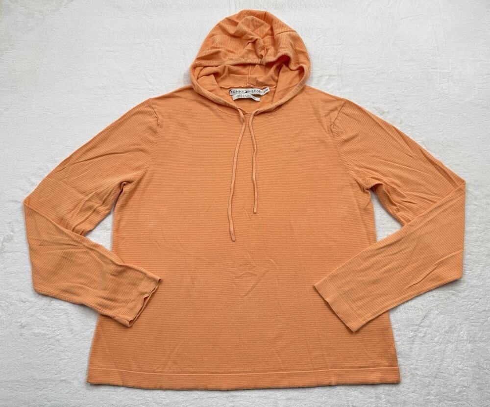 Tommy Hilfiger Lightweight Hoodie Youth XL Long Sleeve Tee Orange Striped